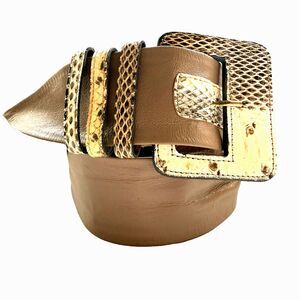 Vintage Beige Faux Snakeskin Leather Womens Belt Size XS Small S 27-31" Wide